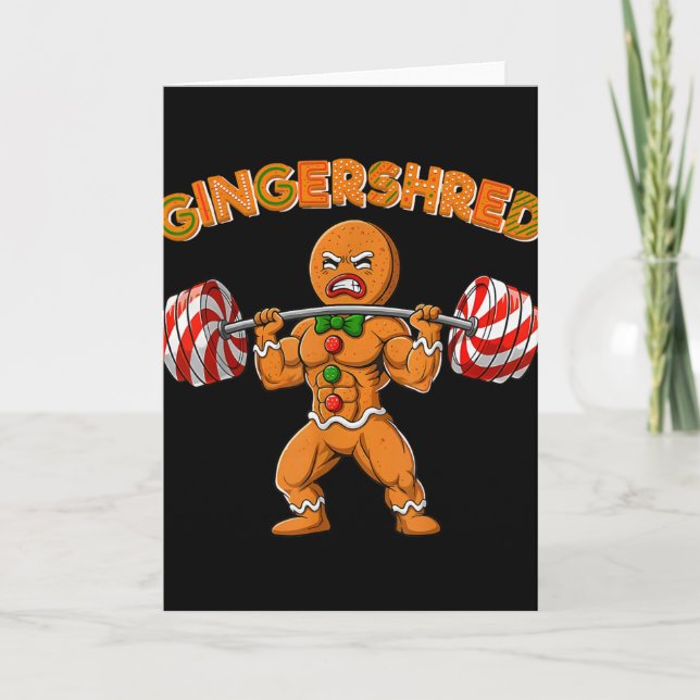 Gingershred Bodybuilder Funny Gingerbread Man Weig Card (Front)