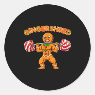 Gingershred Christmas Gingerbread Man Gym Bodybuil Classic Round Sticker