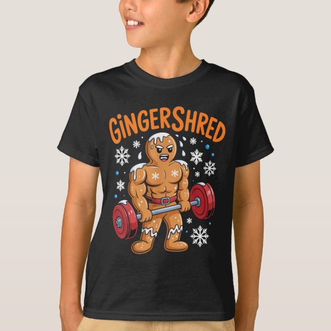 Gingershred Christmas Gym Workout Funny Gingerbrea T-Shirt (Front)
