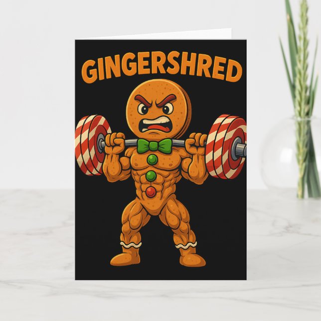Gingershred Funny Gingerbread Christmas Gym Workou Card (Front)