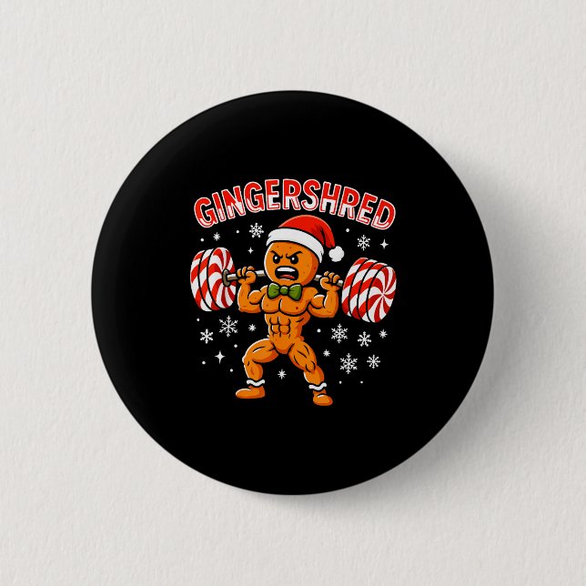 Gingershred Funny Gingerbread Man Gym Bodybuilding 6 Cm Round Badge (Front)