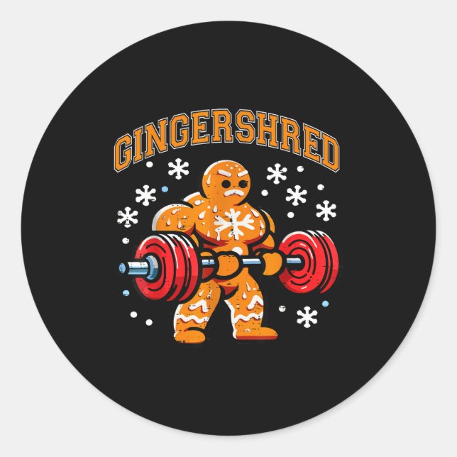Gingershred Funny Gingerbread Man Gym Bodybuilding Classic Round Sticker (Front)