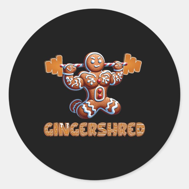 Gingershred Funny Gingerbread Man Gym Bodybuilding Classic Round Sticker (Front)