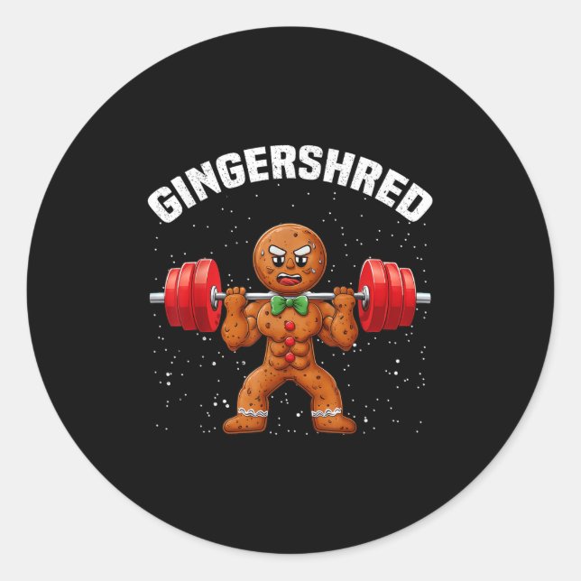 Gingershred Funny Gingerbread Man Gym Bodybuilding Classic Round Sticker (Front)