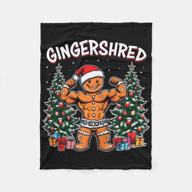 Gingershred Funny Gingerbread Man Gym Bodybuilding Fleece Blanket (Front)