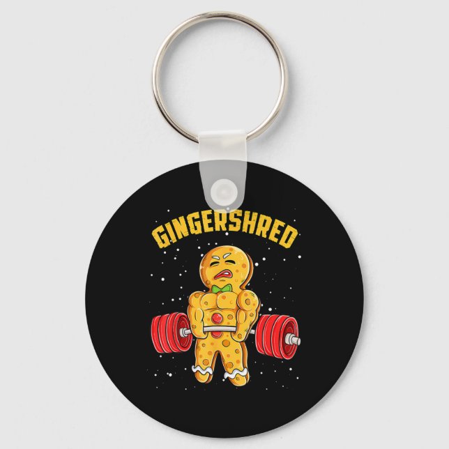 Gingershred Funny Gingerbread Man Gym Bodybuilding Key Ring (Front)