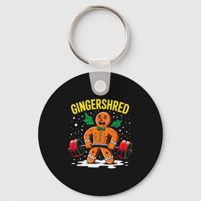 Gingershred Funny Gingerbread Man Gym Bodybuilding Key Ring (Front)