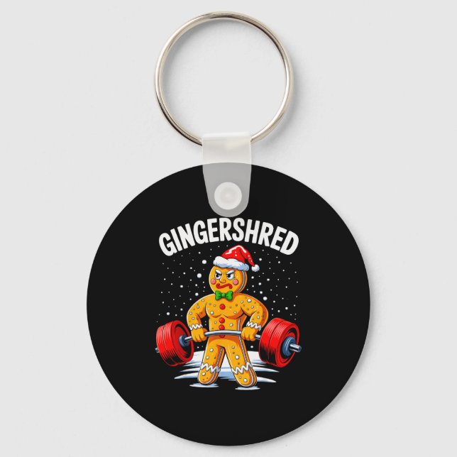Gingershred Funny Gingerbread Man Gym Bodybuilding Key Ring (Front)