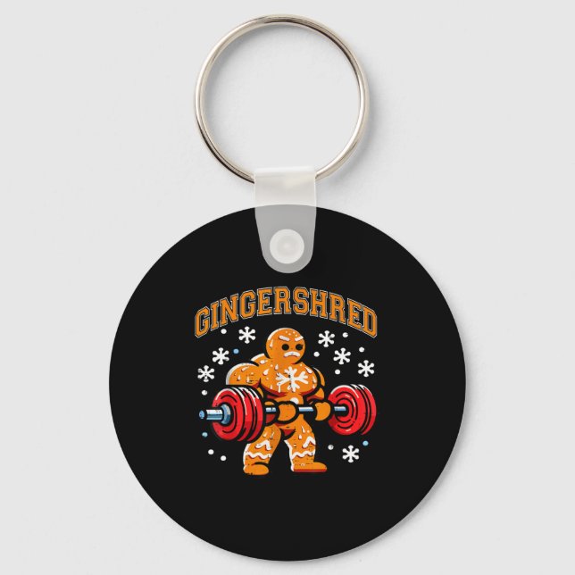 Gingershred Funny Gingerbread Man Gym Bodybuilding Key Ring (Front)
