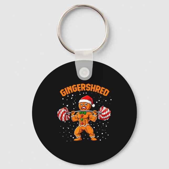 Gingershred Funny Gingerbread Man Gym Bodybuilding Key Ring (Front)