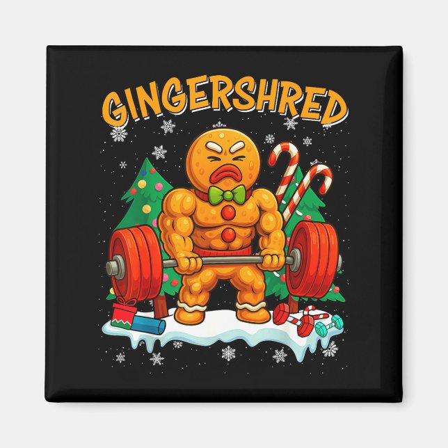 Gingershred Funny Gingerbread Man Gym Bodybuilding Magnet (Front)