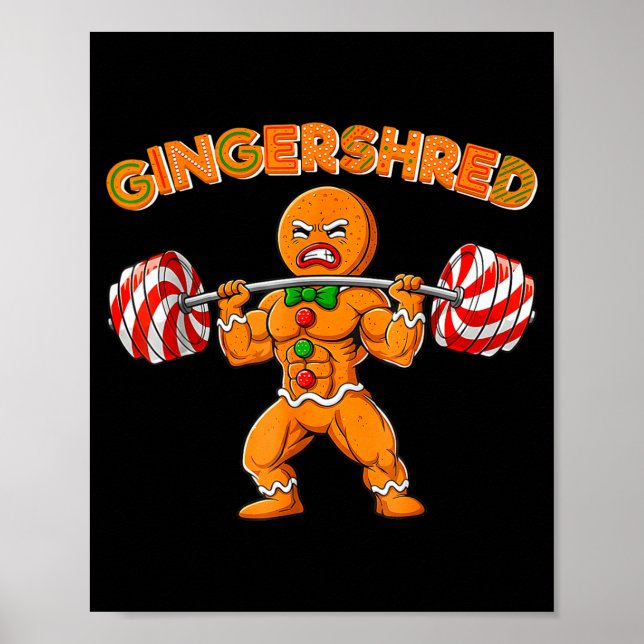 Gingershred Funny Gingerbread Man Gym Bodybuilding Poster (Front)
