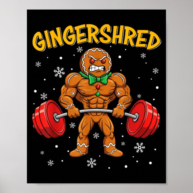 Gingershred Funny Gingerbread Man Gym Bodybuilding Poster (Front)