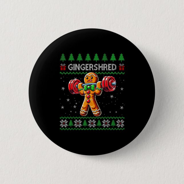 Gingershred Gym Christmas Ugly Sweater Gingerbread 6 Cm Round Badge (Front)