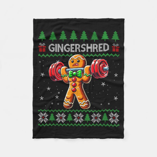 Gingershred Gym Christmas Ugly Sweater Gingerbread Fleece Blanket (Front)