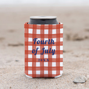 Gingham 4th of July Can Cooler