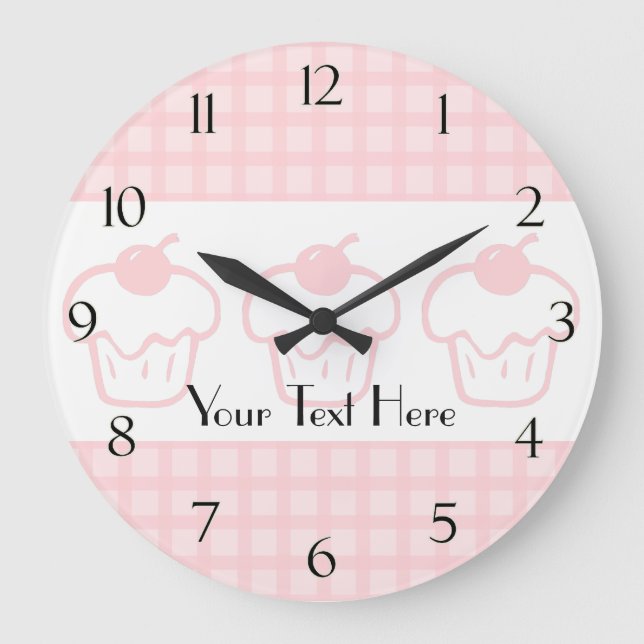 Gingham and Cupcake Clock with Numbers (Front)