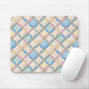 Gingham and Print Cathedral Window Quilt Design Mouse Pad