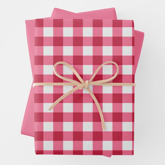 Gingham and Solid Dark Pink Wrapping Paper  (In situ)