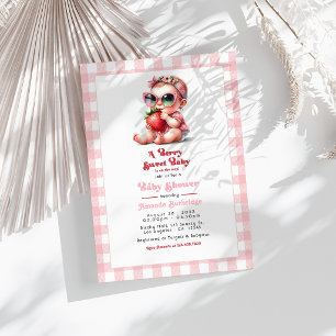 Gingham and Strawberry Berry Sweet Baby Shower Invitation