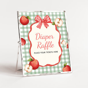 Gingham Apple of our Eye Baby Diaper Raffle Sign