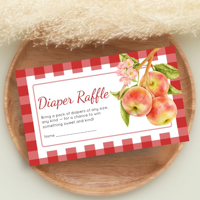 Gingham Apple of Our Eye Baby Shower Diaper Raffle Enclosure Card (Apple Baby Shower Diaper Raffle)