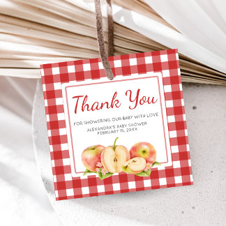 Gingham Apple of Our Eye Baby Shower Favour Tags