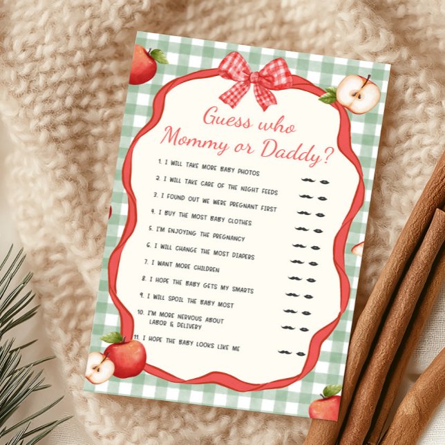 Gingham Apple of Our Eye Guess Who Mummy or Daddy (Apple of Our Eye Baby Shower Guess Who Mommy or Daddy Game)