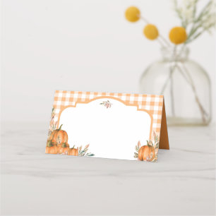 Gingham Autumn Pumpkins Thanksgiving Dinner Place Card