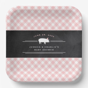Gingham Baby BBQ Pink Co-ed Baby Shower Paper Plate