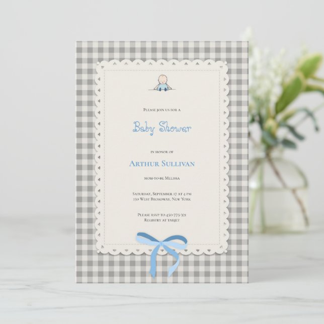 Gingham Baby Shower Card (Standing Front)