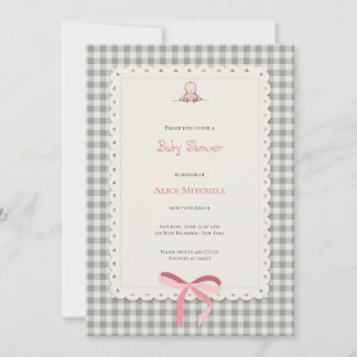 gingham baby shower card in pink
