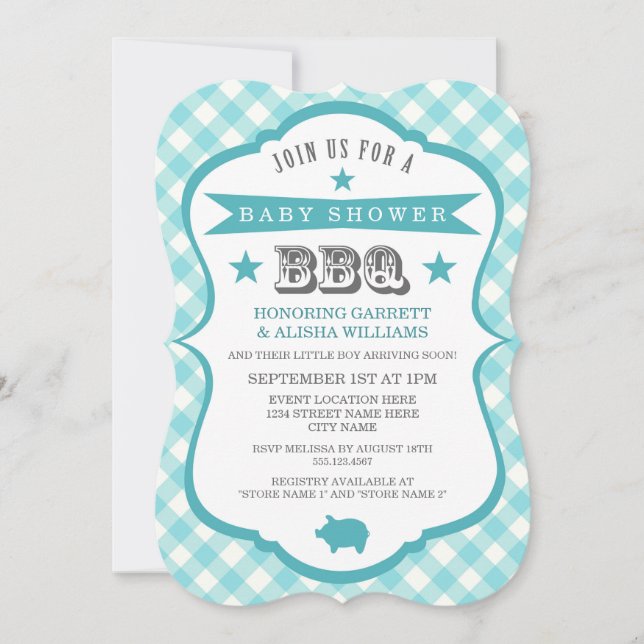 Gingham Barbecue Baby Shower Invitation / Aqua (Front)