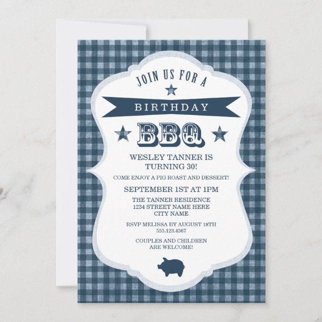 Gingham Barbecue Birthday Party Invitation (Front)