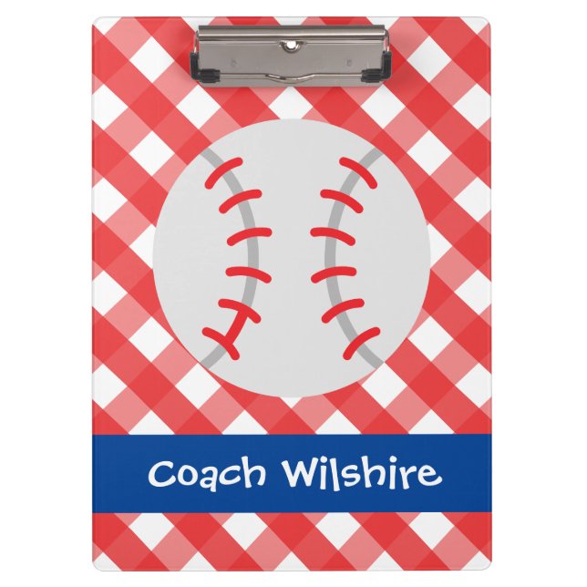 Gingham Baseball Personalised Clipboard (Front)