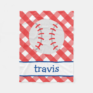 Gingham Baseball Personalised Fleece Blanket