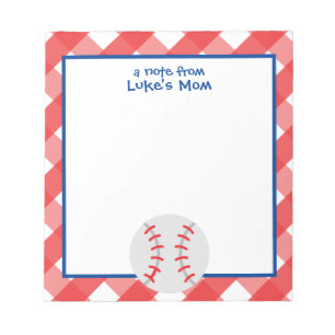 Gingham Baseball Personalised Notepad