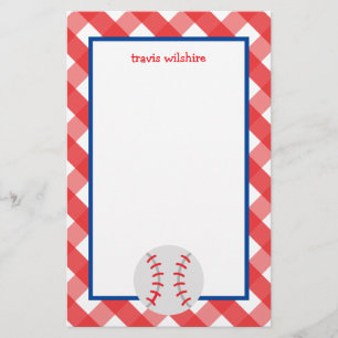 Gingham Baseball Personalised Stationery