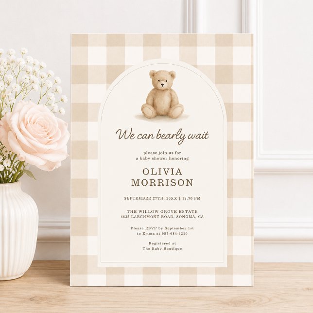 Gingham Bearly Wait Gender Neutral Baby Shower Invitation (Creator Uploaded)