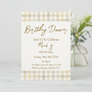 Gingham Beige Brown White Rustic SImple Vintage Invitation