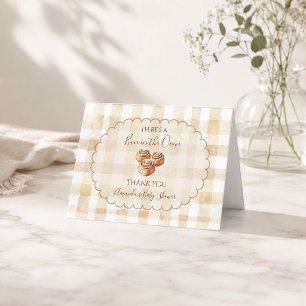 Gingham Beige Bun in the Oven Baby Shower Thank You Card