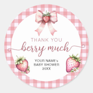 Gingham berry sweet baby shower  classic round sticker
