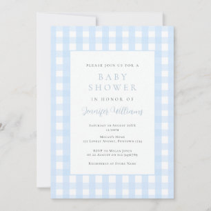 Gingham Blue Boy Baby Shower Invitation