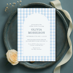 Gingham Blue Boy Baby Shower Invitation