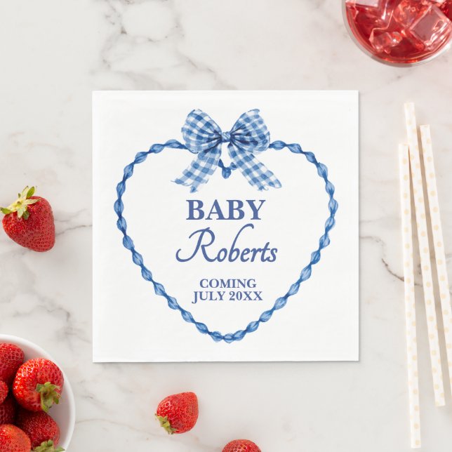 Gingham Blue Boy Baby Shower Napkin (Insitu)