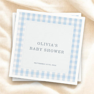 Gingham Blue Boy Baby Shower Party Napkin