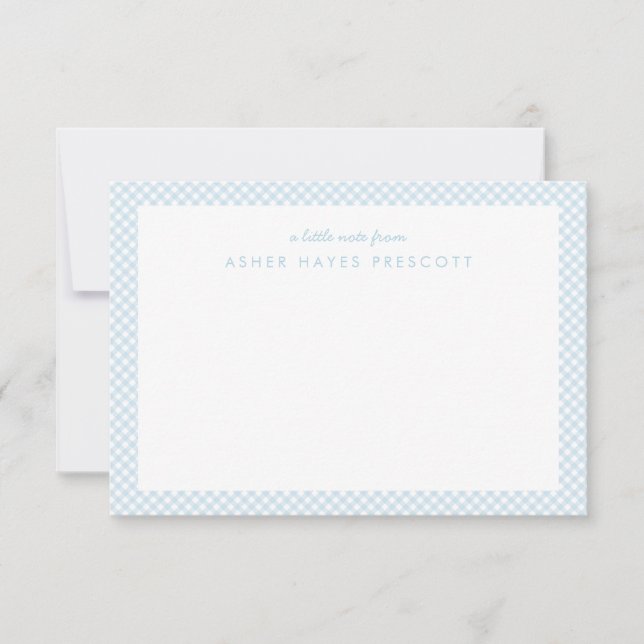 Gingham blue personalised children's stationery (Front)