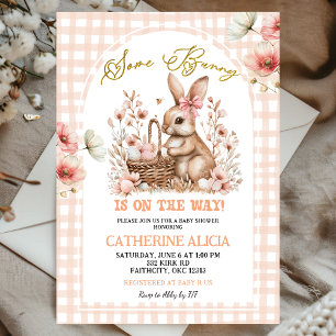Gingham Boho Floral Easter Bunny Baby Shower Invitation