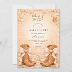 Gingham Boots And Bows Baby Shower Invitation