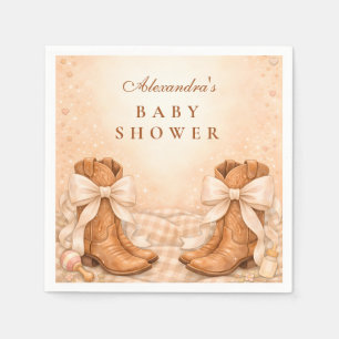 Gingham Boots And Bows Baby Shower Napkin